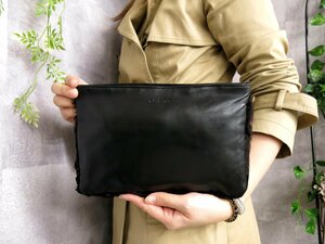 ●超美品●LOEWE ロエベ●ロゴ型押し●ハラコ ナッパ レザー 本革●セカンド クラッチ バッグ●黒●シルバー金具●かばん●Js43061