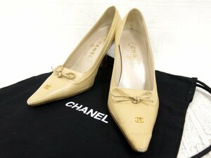 ◆美品◆CHANEL シャネル◆ココマーク◆リボン◆カーフ レザー 本革◆ポインテッドトゥ パンプス◆ベージュ ゴールド金具◆36サイズ◆A3756