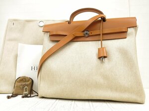 ◆超美品◆HERMES エルメス◆エールバッグ MM◆トワルアッシュ レザー 本革◆ハンド ショルダー バッグ◆生成り キャメル SV金具◆A3729