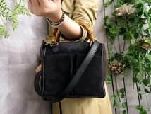 ●美品●GUCCI オールド グッチ●バンブー●スエード カーフ レザー 本革●2way ショルダー ハンド バッグ●黒 ネイビー●G金具●Js43615_画像1