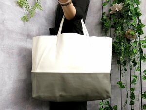 ●超美品●CELINE セリーヌ●ホリゾンタル カバ●バイカラー●カーフ レザー 本革●トート バッグ●オフホワイト グレー●G金具●Js43596