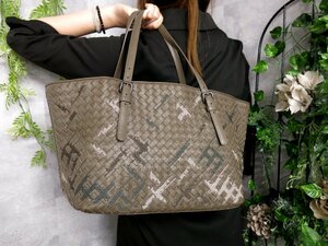 ●超美品●BOTTEGA VENETA ボッテガ ヴェネタ●メンズ●チェスタ●イントレチャート●刺繍 レザー 本革●トート バッグ●茶系●A4●Js43848