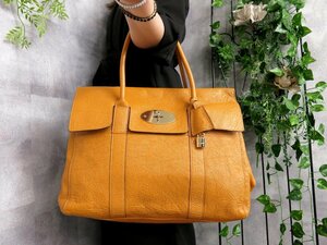 ●超美品●MULBERRY マルベリー●カーフ レザー 本革●ハンド バッグ●イエロー系●ゴールド金具●腕掛け●A4 収納●書類 かばん●Js43887