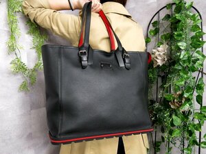 ●超美品●Christian Louboutin ルブタン●メンズ●カバイカー●ロゴ型押し●カーフ レザー 本革●トート バッグ●黒 赤●SV金具●Js43715