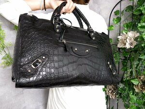 ★●超美品●BALENCIAGA バレンシアガ●メンズ●ザ・ワーク●クロコダイル 本 ワニ 革 × カーフ レザー●ボストン バッグ●黒●A4●B132