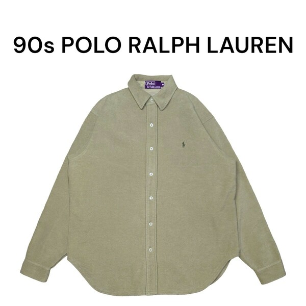 90s ポロラルフローレン　ポニー刺繍　フリースボタンシャツ　古着　POLO
