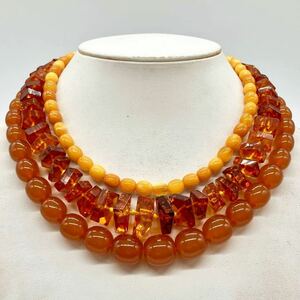 ■琥珀ネックレス3点おまとめ■j 約90.0g コハク こはく ロイヤル アンバー べっ甲 べっこう amber necklace accessory jewelry DA0