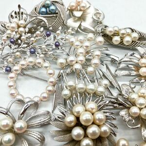 ■アコヤ本真珠ブローチ14点おまとめ■j 約165.0g あこや 真珠 バロック ベビー パール pearl broach accessory jewelry silver K18 CE0