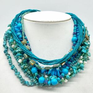 ■トルコ石ネックレス6点おまとめ■j 重量約170.0g ターコイズ 淡水パール 丸玉 turquoise necklace アクセサリー accessory silver DA0