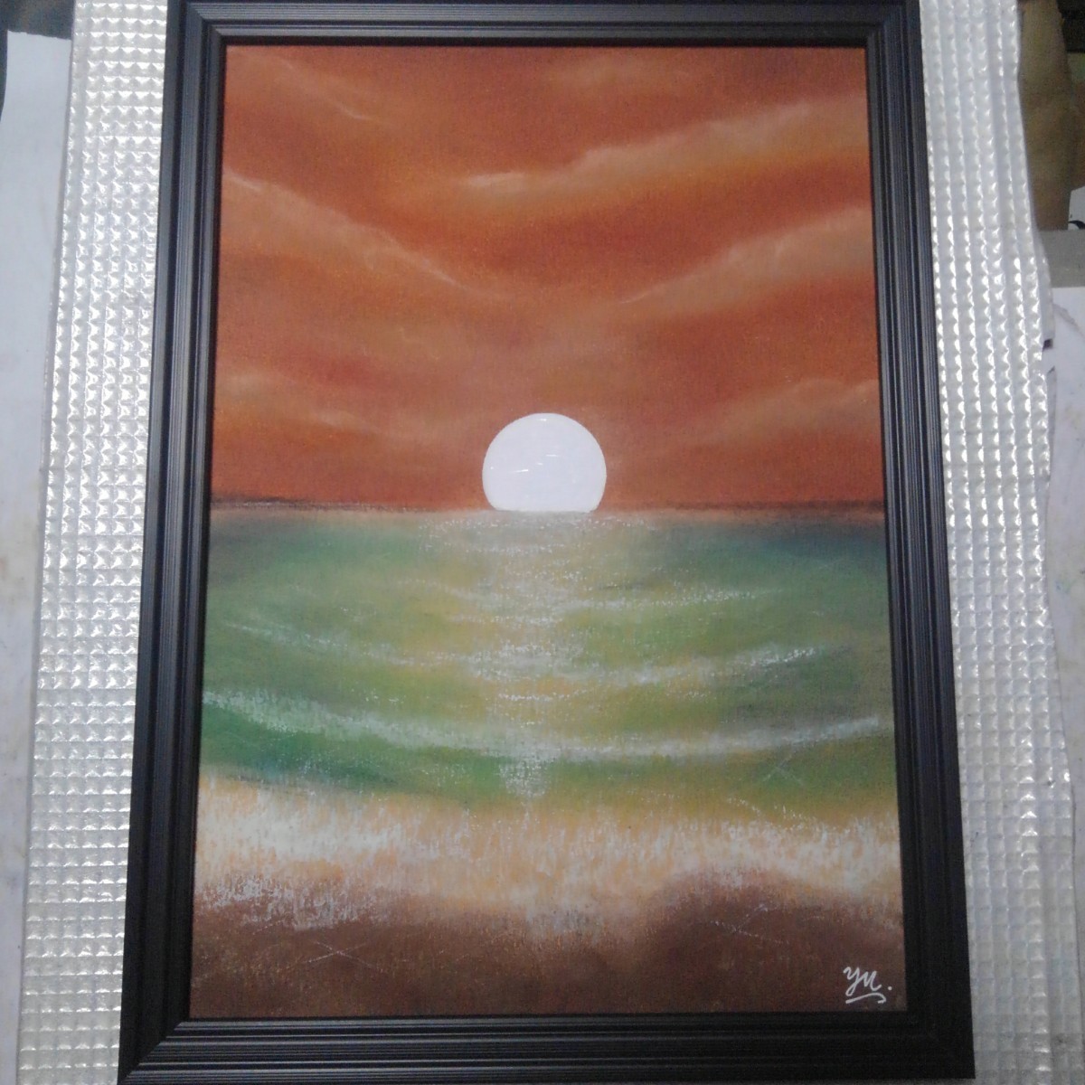 [Anonymous delivery] Painting Sea of Silence with A4 size frame, artwork, painting, pastel painting, crayon drawing