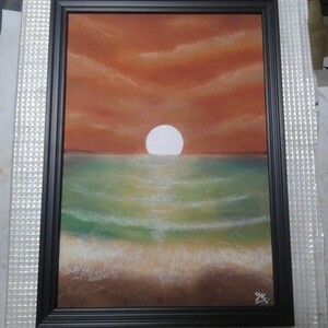 Art hand Auction 【匿名配送】絵画 ｢静寂の海｣ A4サイズ額つき, 美術品, 絵画, パステル画, クレヨン画