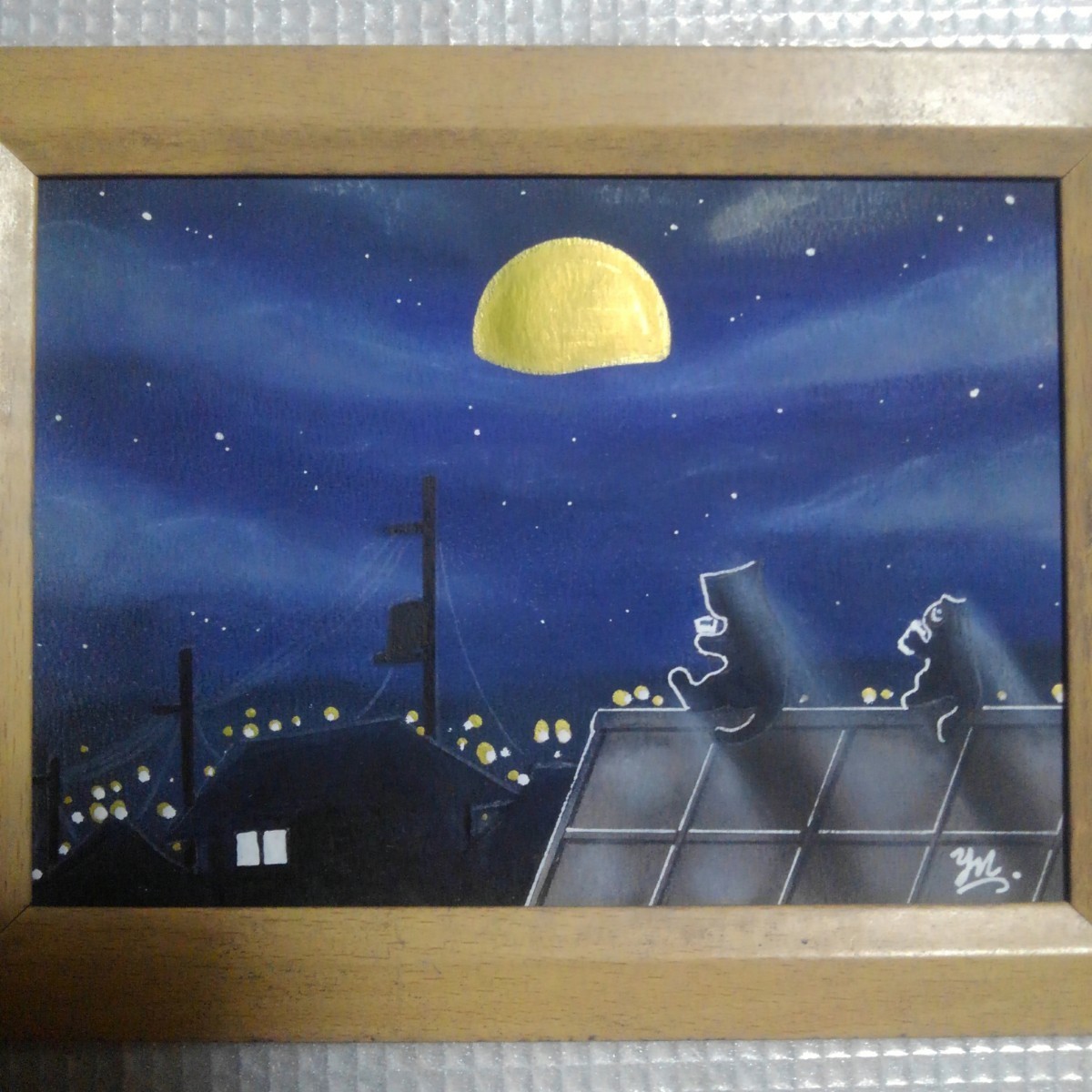 [Anonymous delivery] Painting A drink at the moon viewing 2L size framed, Artwork, Painting, Pastel drawing, Crayon drawing