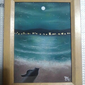【匿名配送】絵画 「深夜の海」 2Lサイズ額つきさ