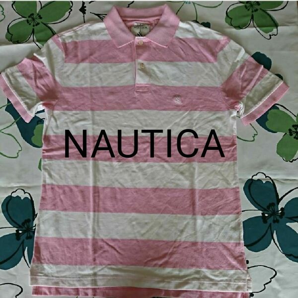 NAUTICA/ノーティカ ピンク×白 ボーダー 半袖ポロシャツ S(M～L) 6-1