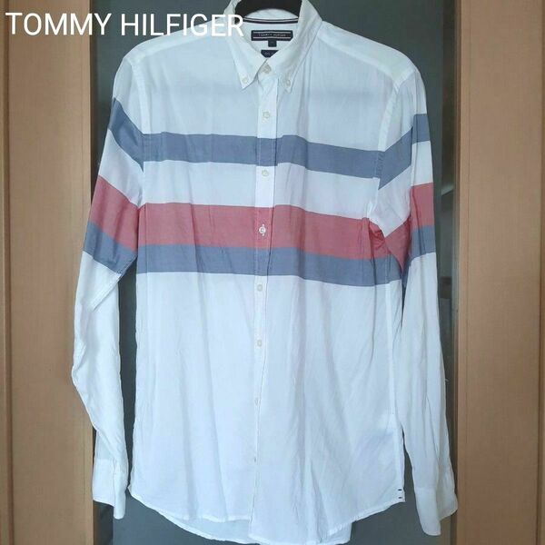 TOMMY HILFIGER　ニューヨークフィット　三色旗カラー　な 長袖シャツ　 ボタンダウン　 ホワイト　S 15