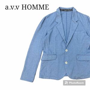 アーヴェヴェオム a.v.v HOMME テーラードジャケット 薄手 ストライプ 裏地なし カジュアル 爽やか 青×白 メンズ M