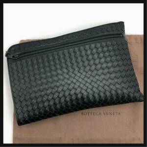 1円 【極美品】BOTTEGA VENETA ボッテガヴェネタ イントレチャート クラッチバッグ セカンドバッグ メンズ ブラック 黒