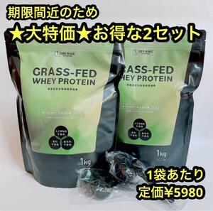 プロテイン 1kg x 2袋 ホエイ 人工甘味料不使用 高タンパク グラスフェッド WPI 大特価 定価¥5980 筋肉 ダイエット ボディメイク