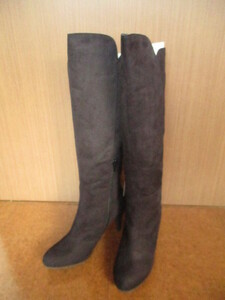 DURAS Duras suede knee-high long boots black black L tag attaching new goods unused 