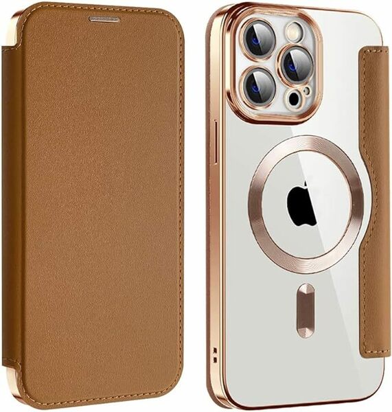 ◆iPhone 12pro ケース 手帳型 magsafe対応背面 透明 クリア PU革 レザー マグセーフ カード入れ アイフォン12プロ ケース