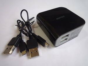 BUFFALO バッファロー USB充電器 2ポート ACアダプター 5V 3A BSMPBAC03 黒 ブラック USB-ACアダプタ マイクロUSBケーブル付 MicroUSB