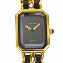 1円 稼働 シャネル CHANEL クオーツ プルミエールL 黒文字盤 GP×GP レディース 腕時計_画像1