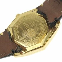 1円 不動 ジャンク ヴェルサーチ VERSACE 13Q90 クオーツ オクタゴン 白文字盤 GP×レザー メンズ 腕時計_画像4