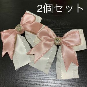 夢可愛い　ロリータ　ハートビジュー　ピンク　ホワイト　リボン　ヘアクリップ　2個セット