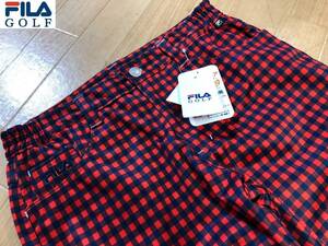 FILA GOLF(フィラゴルフ)秋冬 防寒・防風 ３層ボンディング チェック柄ロングパンツ 788-331Y(オレンジ)７８－８２