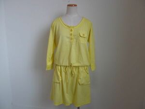 (56197)AVIREX Avirex lady's long sleeve tunic T-shirt dress cut and sewn dress yellow M tag attaching 