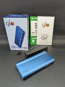 美品 保管品【glo HYPER X2 air ブルー】グロー ハイパーエア 青系 電子タバコ 加熱式たばこ 連続使用 誘導加熱 煙草 タバコ 箱 付属品