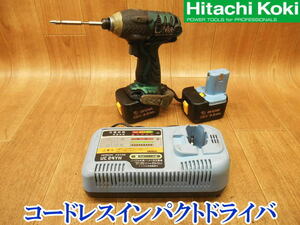 〇 日立工機 HITACHI ヒタチ コードレスインパクトドライバ ドライバ ドライバー WH12DMR 充電式 コードレス バッテリー2個 充電器 電動