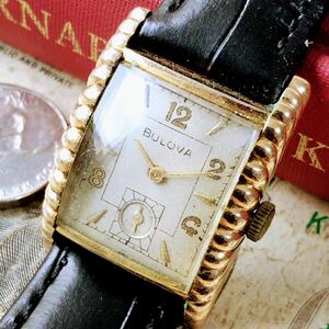 #2923【シックでお洒落】メンズ 腕時計 ブローバ BULOVA 金メッキ 動作品 アンティーク ヴィンテージ 21石 機械式 手巻き GOLD-P 1950年代