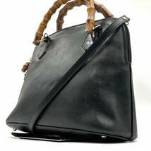 1円 GUCCI グッチ バンブー レザー 2WAY ハンドバッグ ショルダーバッグ ポシェット レディース ブラック 黒 2way クロスボディ_画像1