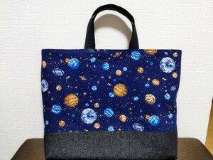  cosmos pattern . black Denim. large lesson bag 