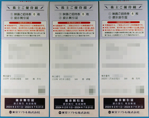 最新★東京テアトル株主優待券 映画ご招待券８枚綴り２冊＋４枚綴り１冊★提示割引証付き★女性名義★２０２４年２月１日～７月３１日有効