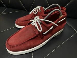  use barely BOEMOSboe Moss 3048 39≒24.5cm leather shoes moccasin deck shoes 2 I original leather U chip Italy made red gentleman 