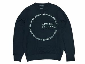 極美品 ARMANI EXCHANGE アルマーニエクスチェンジ AX セーター トップス ニット 薄手 サークル ロゴ メンズ ブラック