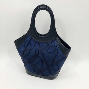 銀座ヨシノヤ Yoshinoya GINZA ハンドバッグ メッシュ素材 刺繍 ブルー バケツ型
