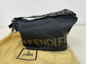 FENDI フェンディ ワンショルダー ナイロン ハンドバッグ ポーチ ブラック×ブラウン 1925 保存袋付き MADE IN ITALY 