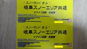 岐阜スノーエリア　いずれか　大人一日リフト引換券　2名様分　送料無料　即決及び値下不可