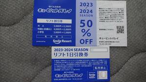 キューピットバレイ　大人一日リフト引換券1名様分　半額券１名様分　送料無料　即決及び値下不可