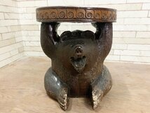 木彫り 熊 くま スツール インテリア 飾り台 花台 木製 置物 アニマル サイドテーブル アンティーク調_画像1