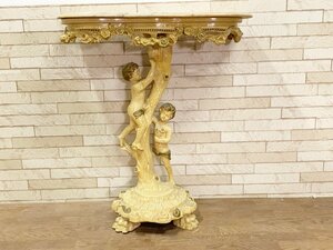 イタリア製 ロココ様式 大理石天板 コンソール 花台 飾り台 サイドテーブル 飾り棚 ガブリオールレッグ 天使 エンジェル ART DECORATION