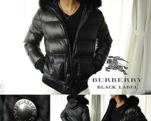 希少サイズ LL 極美品 BURBERRY BLACK LABEL ファー付 リバーシブル ダウン ジャケット XL 黒 × チェック柄 バーバリー ブラックレーベル