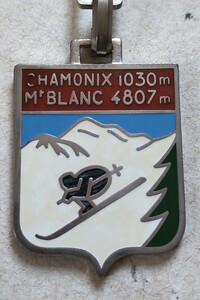 古いフランス製キーホルダー SKI スキー CHAMONIX MONTBLANC 七宝 アンティーク ヴィンテージ 美品