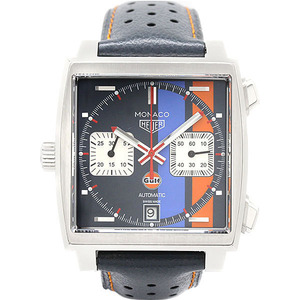  TAG Heuer TAG HEUER Monaco Gulf edition chronograph CAW211R.FC6401 SS/ leather men's wristwatch self-winding watch 