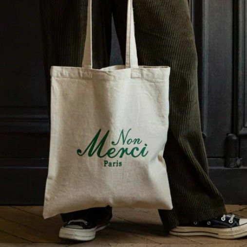 新品未使用★メルシー - ノンメルシー コットン トートバッグ グリーン　Merci Paris　non merci エコバッグ