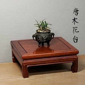 唐木花台 幅25.5cm 高さ12.5cm 花台 正方形 盆栽台 植木台 鉢ベース 香炉台 仏像台 木工芸 和室 茶室 敷台 インテリア【80i3560】