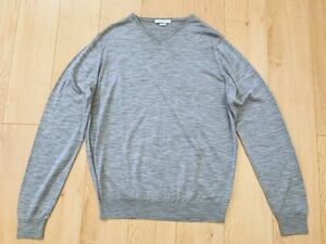 【良品】JOHNSMEDLEY★Vネックハイゲージニット★グレー★XL★英製